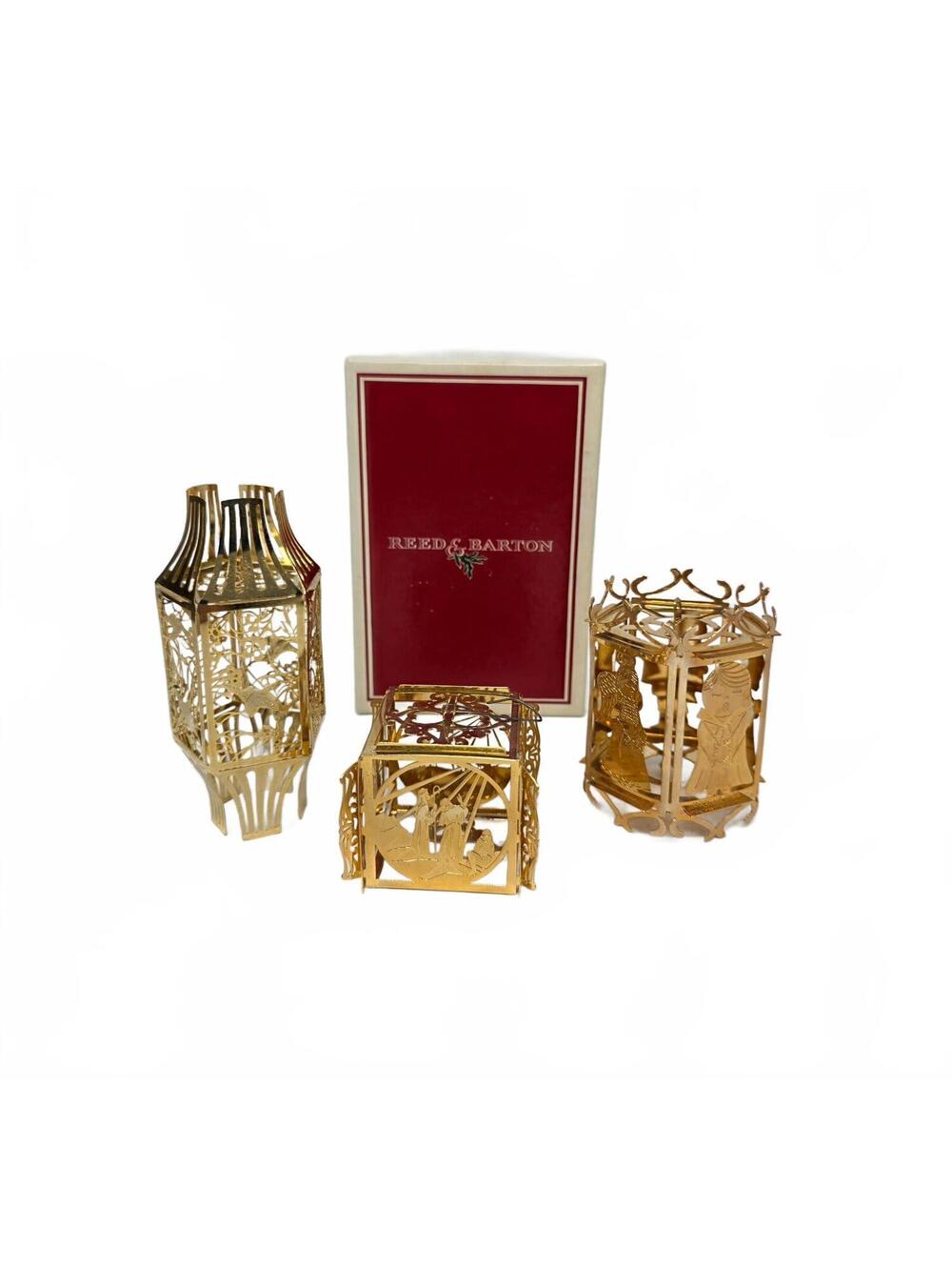 Vintage Reed & Barton Gold Filigree Christmas Ornaments Lot of 3